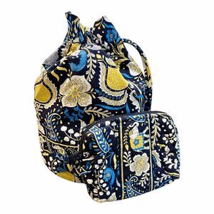 Vera Bradley Ellie Blue Quick Draw Makeup Bag & Pouch Set